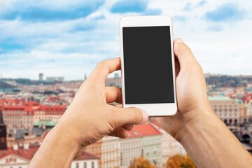 Poster - Hands holding smartphone with blank screen