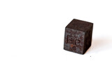 Fototapeta  - Iron cube with element name Fe on it on white background