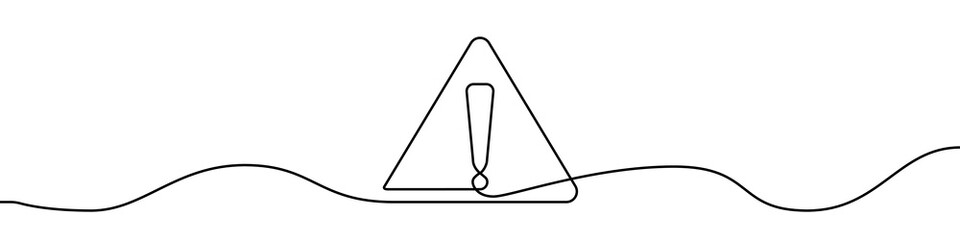 Dangerous sign line continuous drawing vector. One line dangerous sign vector background. Dangerous sign icon. Continuous outline of a exclamation mark in a triangle.