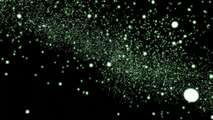 Wall Mural - black background. design.bright green stars and small particles flying in space in animation.