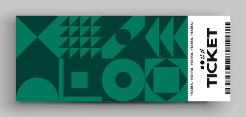 Ticket vector template layout with abstract pattern design graphics made with simple shapes and forms.  Useful for creating invitations, banners, posters, flyers, prints, labels, tickets.