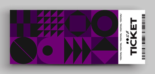 Ticket vector template layout with abstract pattern design graphics made with simple shapes and forms.  Useful for creating invitations, banners, posters, flyers, prints, labels, tickets.