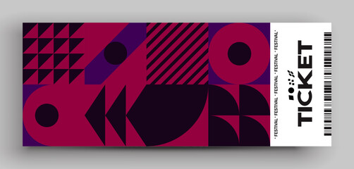 Ticket vector template layout with abstract pattern design graphics made with simple shapes and forms.  Useful for creating invitations, banners, posters, flyers, prints, labels, tickets.