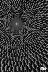 Wall Mural - Abstract Black and White Geometric Pattern with Squares. Spiral-like Spotted Tunnel. Optical Psychedelic Illusion. Vector. 3D Illustration