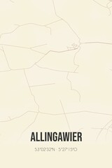  Retro Dutch city map of Allingawier located in Fryslan. Vintage street map.