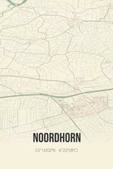  Retro Dutch city map of Noordhorn located in Groningen. Vintage street map.