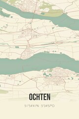  Retro Dutch city map of Ochten located in Gelderland. Vintage street map.