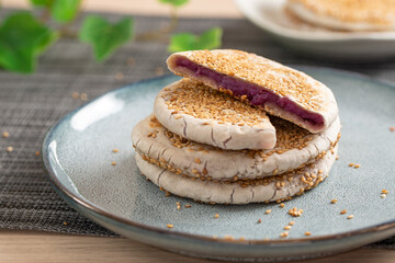 Fresh chinese traditional sesame pancake is culture dessert of chinese.