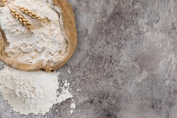 Poster - Food and baking ingredient. Wheat flour coarse from whole wheat grains, wheat flour