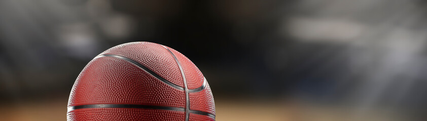 basketball ball in a stadium close up - copyspace