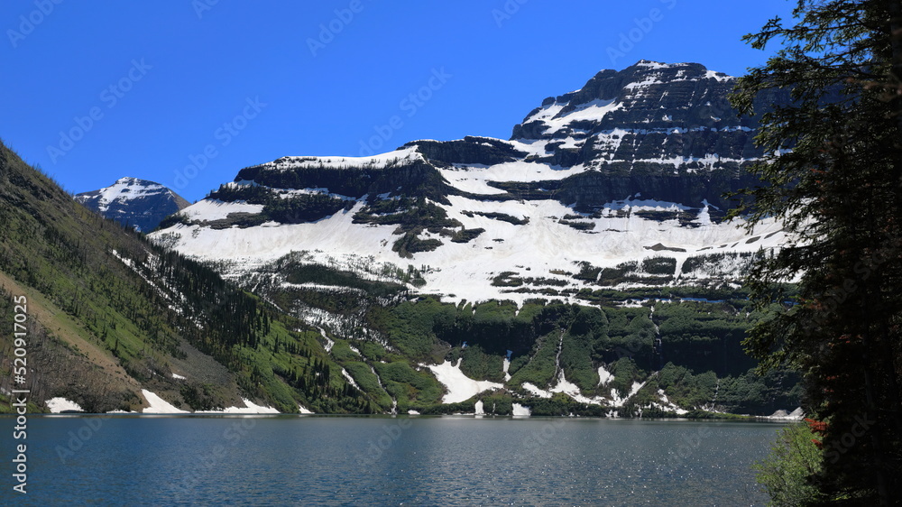 Part of Mount Custer from Cameron Lake in Waterton National Park Stock ...