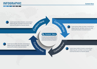 Circle, round divided in four parts arrows. Template, scheme, diagram, chart, graph, presentation. Business concept with 4 steps, options, processes.