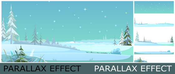 Wall Mural - wide rural night landscape in winter. fields in the snow and drifts. image from layers for overlay w