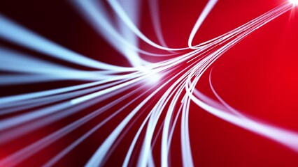Digital data flow stream - abstract computer generated red background. Glowing lines represent concept of fiber optic cable. Seamless loop animation.
