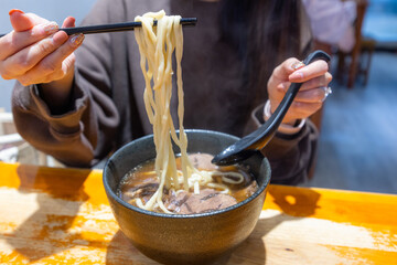 Sticker - Taiwanese beef noodle soup in restaurant