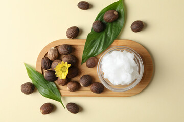 Sticker - Concept of skin care cosmetics, Shea butter, top view