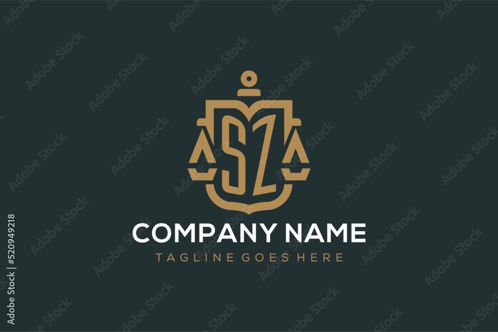 Initial SZ logo for law firm with luxury modern scale and shield icon ...