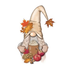 Girl Autumn Gnome With Beer Apple Background Hand Drawn Illustration	
