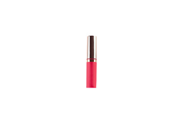 Canvas Print - Lipstick levitation on isolated on white background. Liquid lip stick red lip gloss open tube. Makeup cosmetic product. Top view, flat lay, copy space