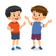 © CoolFinger101 - Two little boys have fun talking together. Cartoon characters vector isolated on white background