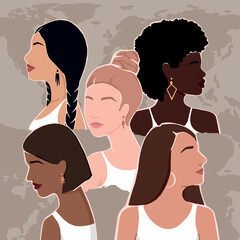 Wall Mural - Women of different ethnic groups together. Modern flat illustration