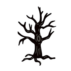 Scary bare black tree hand drawn vector illustration. Great for Halloween design