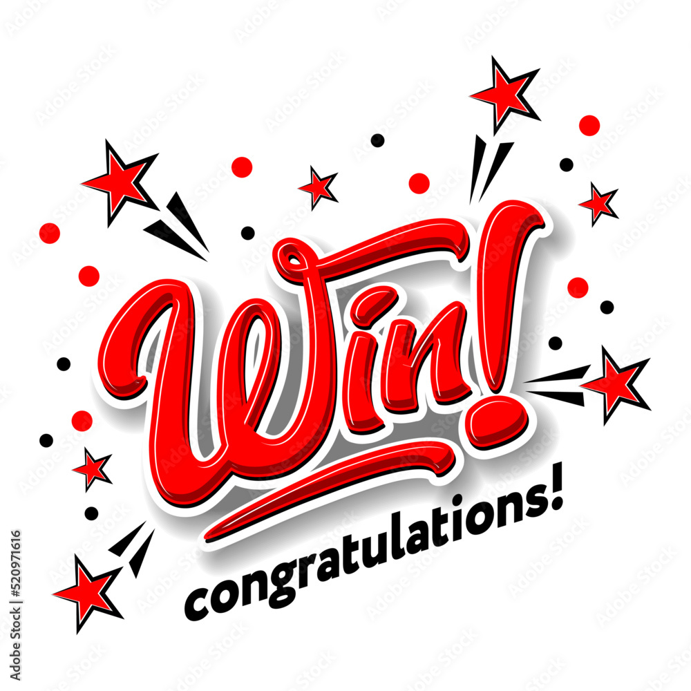 Win Letters Design Win lettering text banner with fireworks. Vector on transparent ...