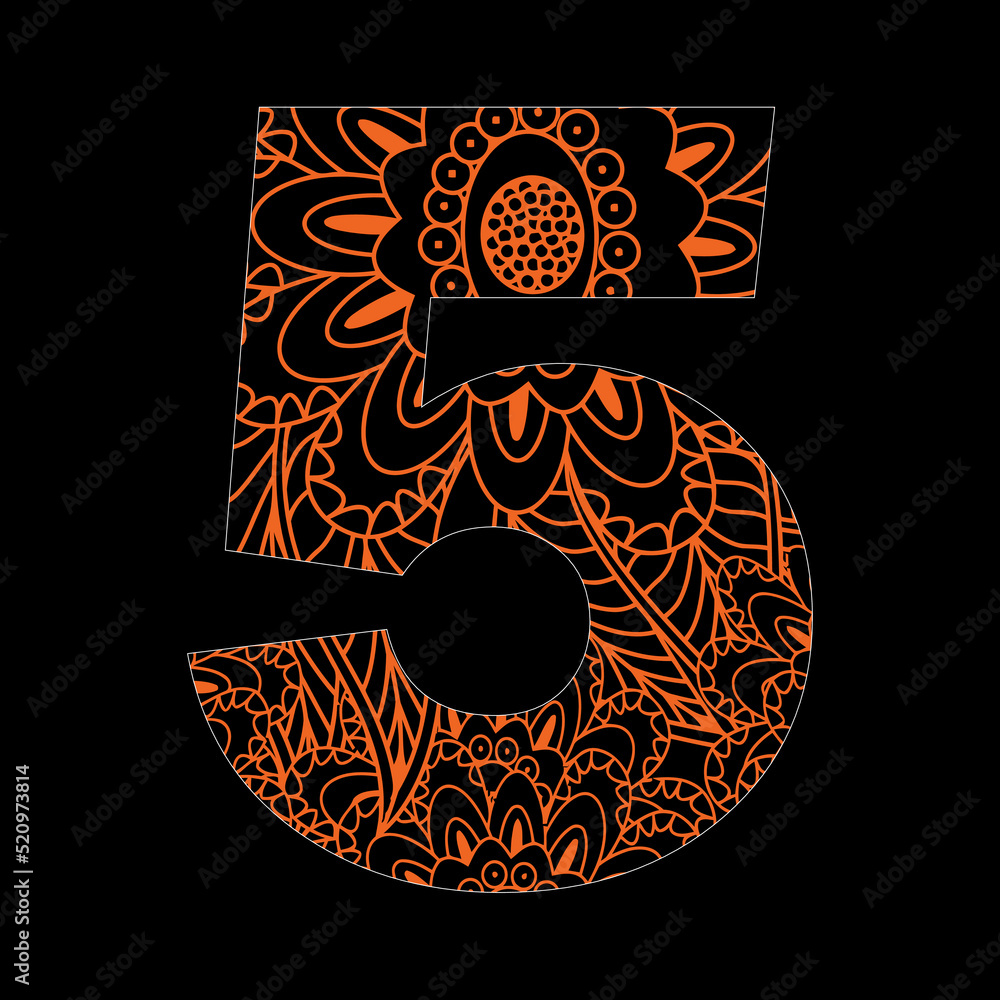 Numbers Coloring Font Colorful Number Coloring Page for Adult Ornamental Font Coloring Book ...