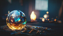Magic Glass Ball. Neon Light, Neon. Fantasy Ball, Predictions Of The Future, Divination.