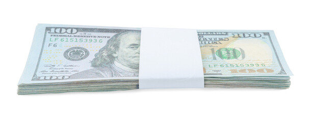 Bundle of dollar banknotes isolated on white. American national currency