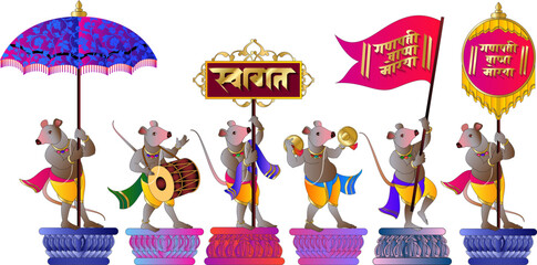 'swagat' means welcome in hindi marathi. 'mushak' or lord gajanana vehicle, rat. welcoming lord gane