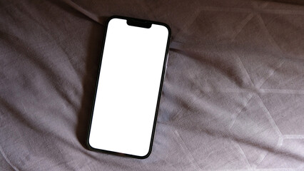 Wall Mural - smartphone mockup, phone with blank screen template. flat lay, minimalist styled.