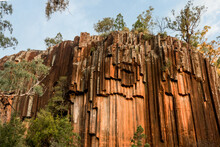 Organ Piping Columnar Basalt Rock Formation. Sawn Rocks At Mt. Kapatur National Park Near Narrabri, NSW, Australia. Rare Hexagonal Organ Piping Rock Formation - Remains Of Volcanic Lava Flow