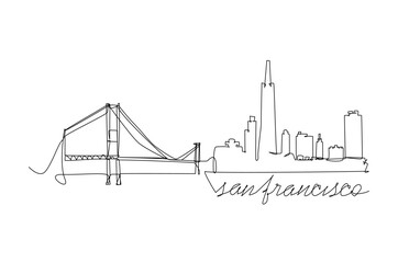 Wall Mural - San Francisco City skyline line drawing. vector illustration modern buildings landmarks for printing or travel destination advertising concept.