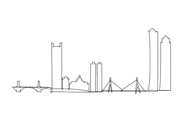 Wall Mural - City skyline Line drawing. vector illustration modern buildings landmarks for printing or travel destination advertising concept.