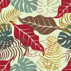  Abstract Floral seamless pattern with leaves. tropical background