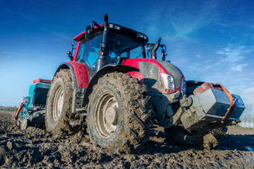 Sticker - Tractor equipped with a seeder for plantations