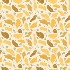 Vector autumn seamless pattern with yellow leaves on white background.