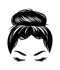 Wall Mural - Hand drawn girl with messy hairstyle - hair bun. Mom life style clip art for prints