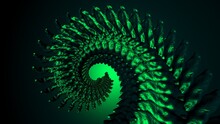 Abstract Curled Fern Leaf. Green Fractal Elements. Organic Fantasy Spiral. Decorative Radial Effect. Floral Circle Ornament. 3D Renderring