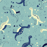 Fototapeta Pokój dzieciecy - Different dinosaurs set of patterns. Seamless patterns. Vector Background for fabric, textile, posters, gift wrapping paper. Print for kids, baby, children