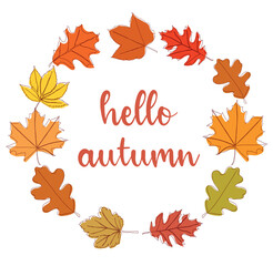 Wall Mural - Hello, Autumn. Set of autumn leaves and inscription hello autumn. Vector illustration isolated on white background