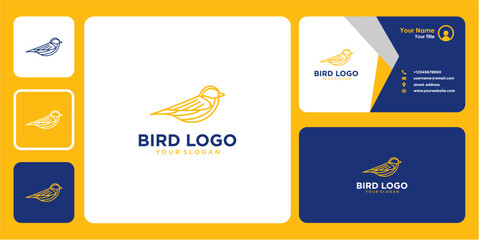 Wall Mural - bird logo design with line art and business card