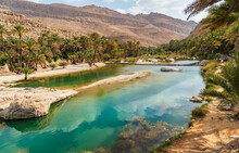 View Of The Wadi Bani Khalid Oasis In The Desert In Sultanate Of Oman.