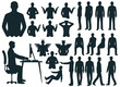 Multiple silhouettes of a businessman sitting, standing and walking, Business People