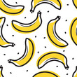 A pattern of yellow bananas with a black outline on a white background vector images. The use of various backgrounds of drawings, paintings, photographs.