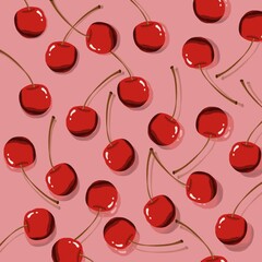 bright cherry illustration on pink background.