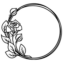 Wall Mural - Roses circle monogram wreath svg, Flower round frame svg, Floral border svg