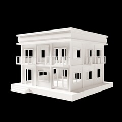 White House, modern style, 2-floor model Architecture Made from paper, low poly perspective 3d rendering. Drill holes in windows and doors.	