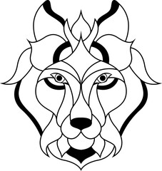 Cute animal face outline. Black and white line illustration for coloring book.